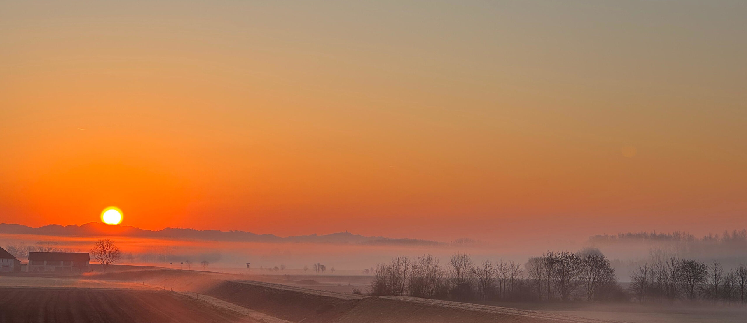 Sonnenaufgang rot, Nebel, mystisch, Ruhe